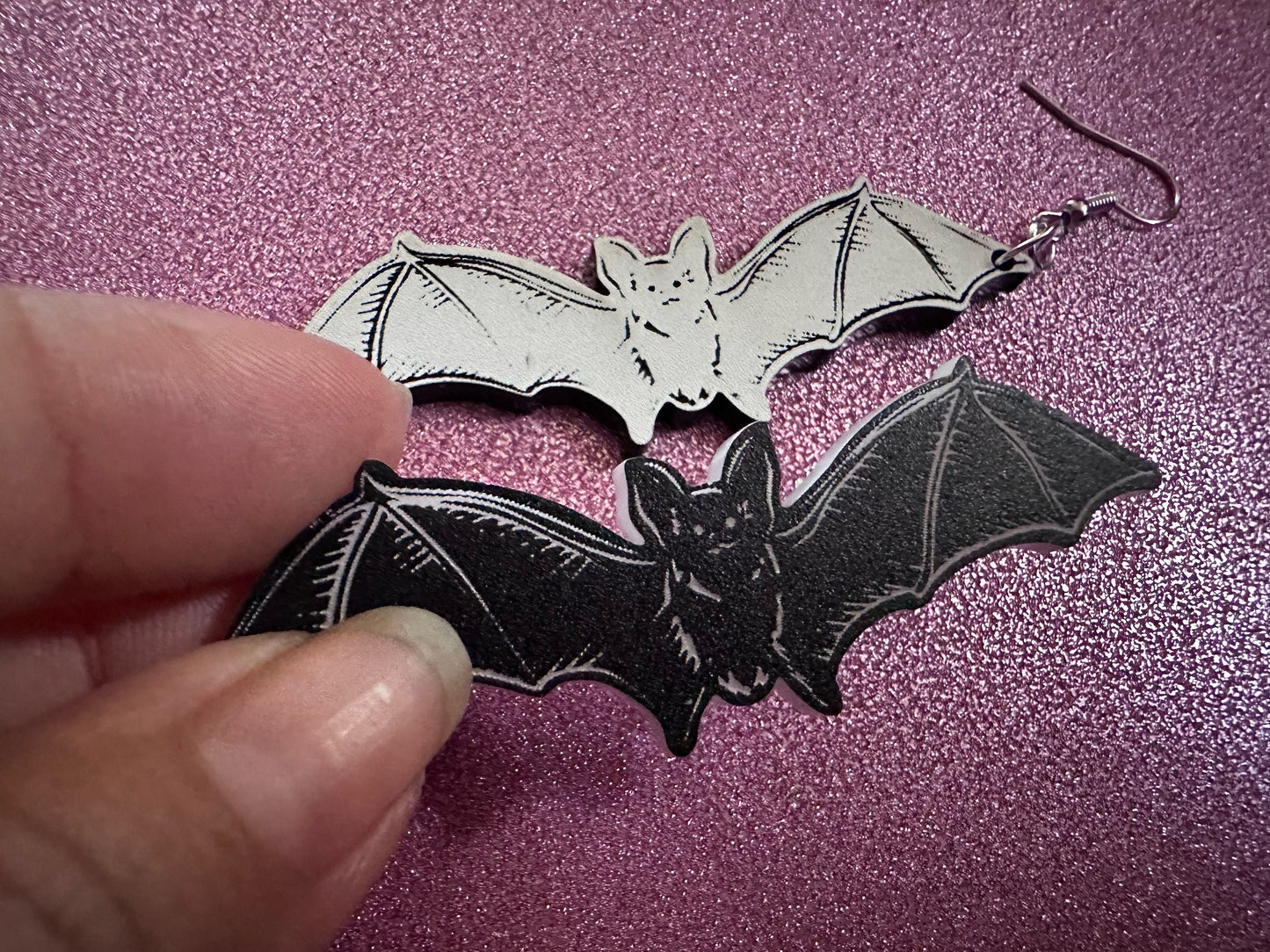Long Flying Bat Earrings: Laser Cut Acrylic Bats, Halloween, Magic, Spooky, Black Bats, Vamp, Vampire, Best Gifts for Her/Him/Them