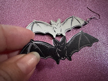 Long Flying Bat Earrings: Laser Cut Acrylic Bats, Halloween, Magic, Spooky, Black Bats, Vamp, Vampire, Best Gifts for Her/Him/Them