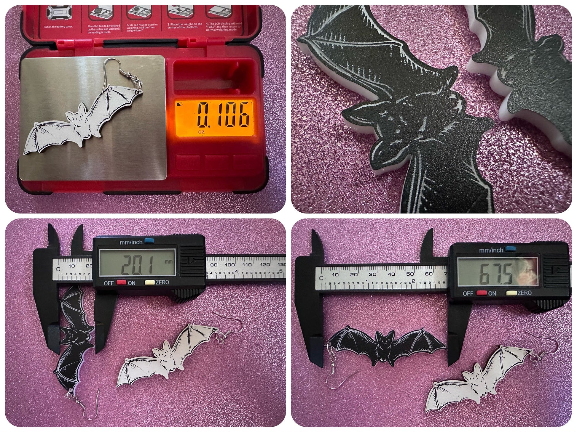 Long Flying Bat Earrings: Laser Cut Acrylic Bats, Halloween, Magic, Spooky, Black Bats, Vamp, Vampire, Best Gifts for Her/Him/Them