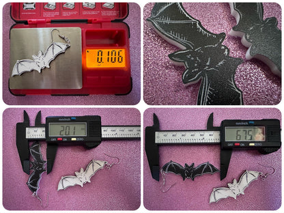 Long Flying Bat Earrings: Laser Cut Acrylic Bats, Halloween, Magic, Spooky, Black Bats, Vamp, Vampire, Best Gifts for Her/Him/Them