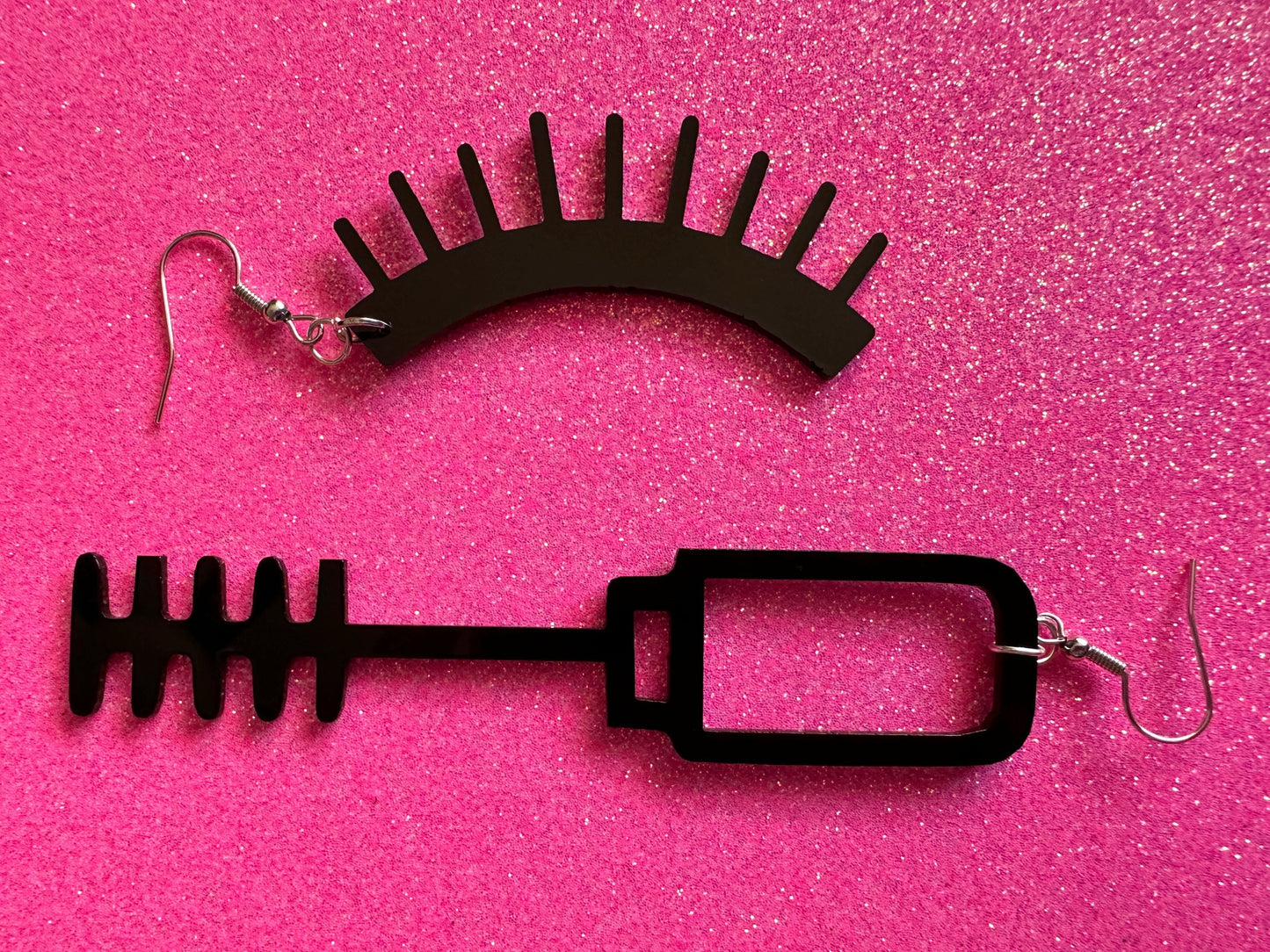 Long Mascara Earrings: Laser Cut Acrylic Eyelashes, Mascara Wand, Beautiful Eyes, Minimalist Outline, Makeup, Best Gifts for Her/Him/Them