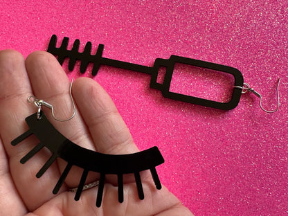 Long Mascara Earrings: Laser Cut Acrylic Eyelashes, Mascara Wand, Beautiful Eyes, Minimalist Outline, Makeup, Best Gifts for Her/Him/Them