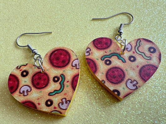 Love Pizza Earrings: Laser Cut Acrylic Pizzas, Fast Food Earrings, Heart, Junk Food, Comfort Food, Pizza Heart, Best Gifts for Her/Him/Them