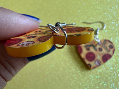 Love Pizza Earrings: Laser Cut Acrylic Pizzas, Fast Food Earrings, Heart, Junk Food, Comfort Food, Pizza Heart, Best Gifts for Her/Him/Them