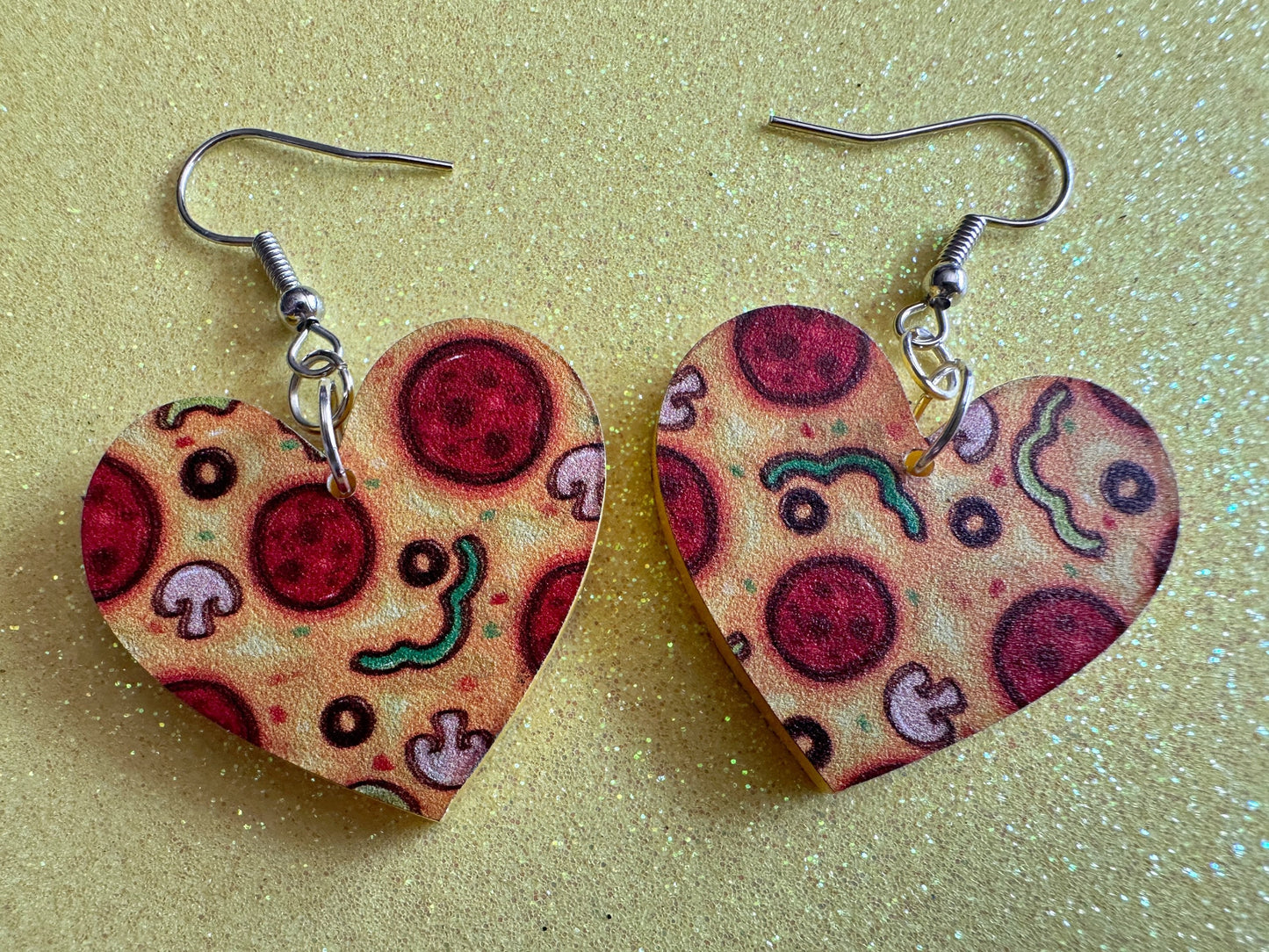 Love Pizza Earrings: Laser Cut Acrylic Pizzas, Fast Food Earrings, Heart, Junk Food, Comfort Food, Pizza Heart, Best Gifts for Her/Him/Them