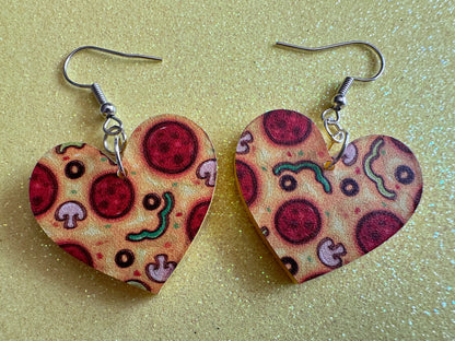 Love Pizza Earrings: Laser Cut Acrylic Pizzas, Fast Food Earrings, Heart, Junk Food, Comfort Food, Pizza Heart, Best Gifts for Her/Him/Them