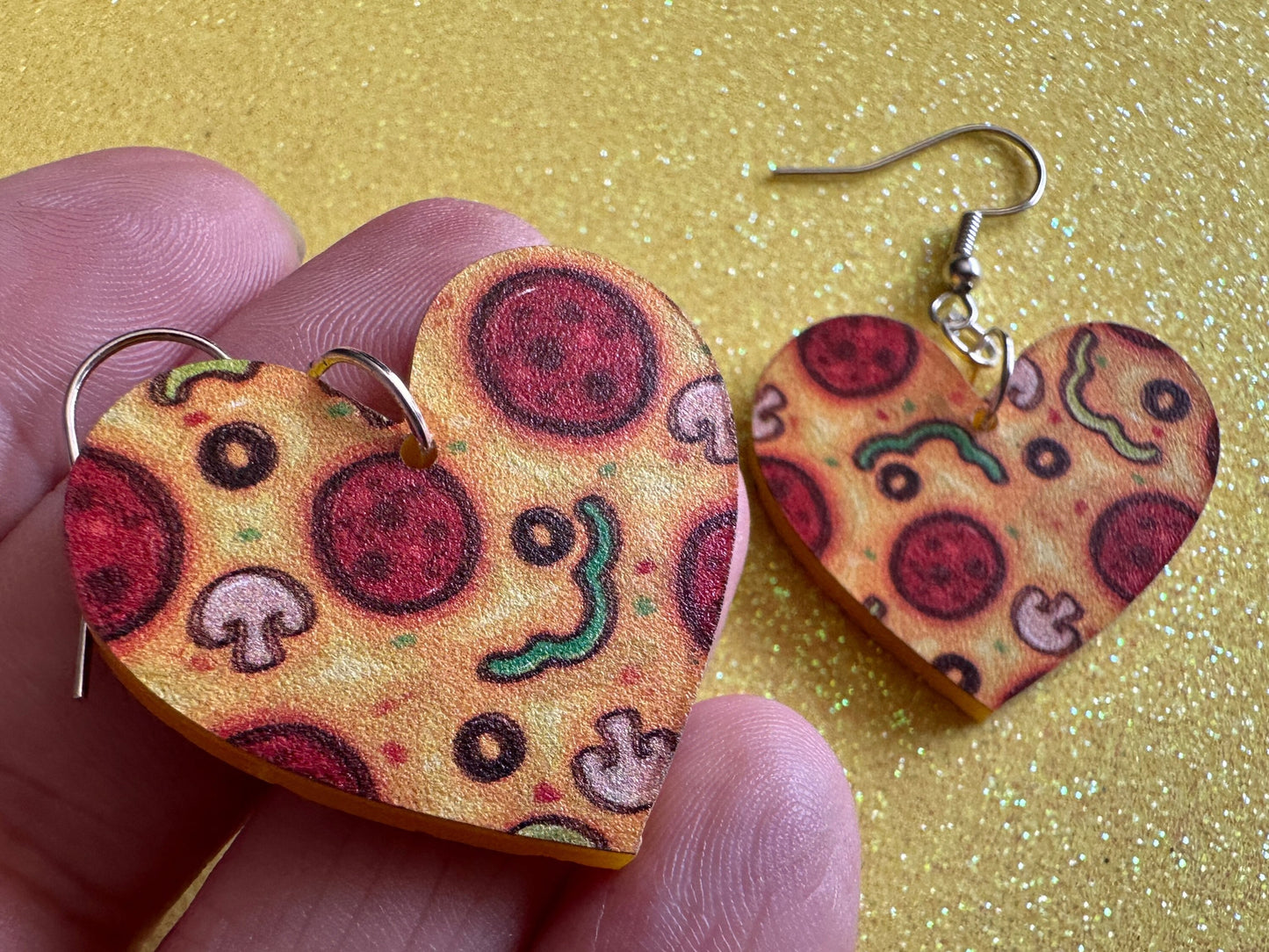 Love Pizza Earrings: Laser Cut Acrylic Pizzas, Fast Food Earrings, Heart, Junk Food, Comfort Food, Pizza Heart, Best Gifts for Her/Him/Them