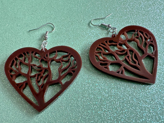 Love Tree Earrings: Laser Cut Acrylic Tree Hearts, Nature, Forest, Branches, Hearts, Love Hiking, Best Gifts for Her/Him/Them