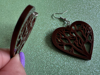 Love Tree Earrings: Laser Cut Acrylic Tree Hearts, Nature, Forest, Branches, Hearts, Love Hiking, Best Gifts for Her/Him/Them
