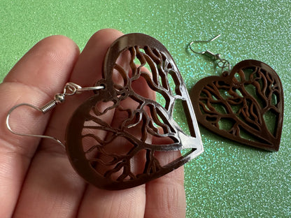 Love Tree Earrings: Laser Cut Acrylic Tree Hearts, Nature, Forest, Branches, Hearts, Love Hiking, Best Gifts for Her/Him/Them