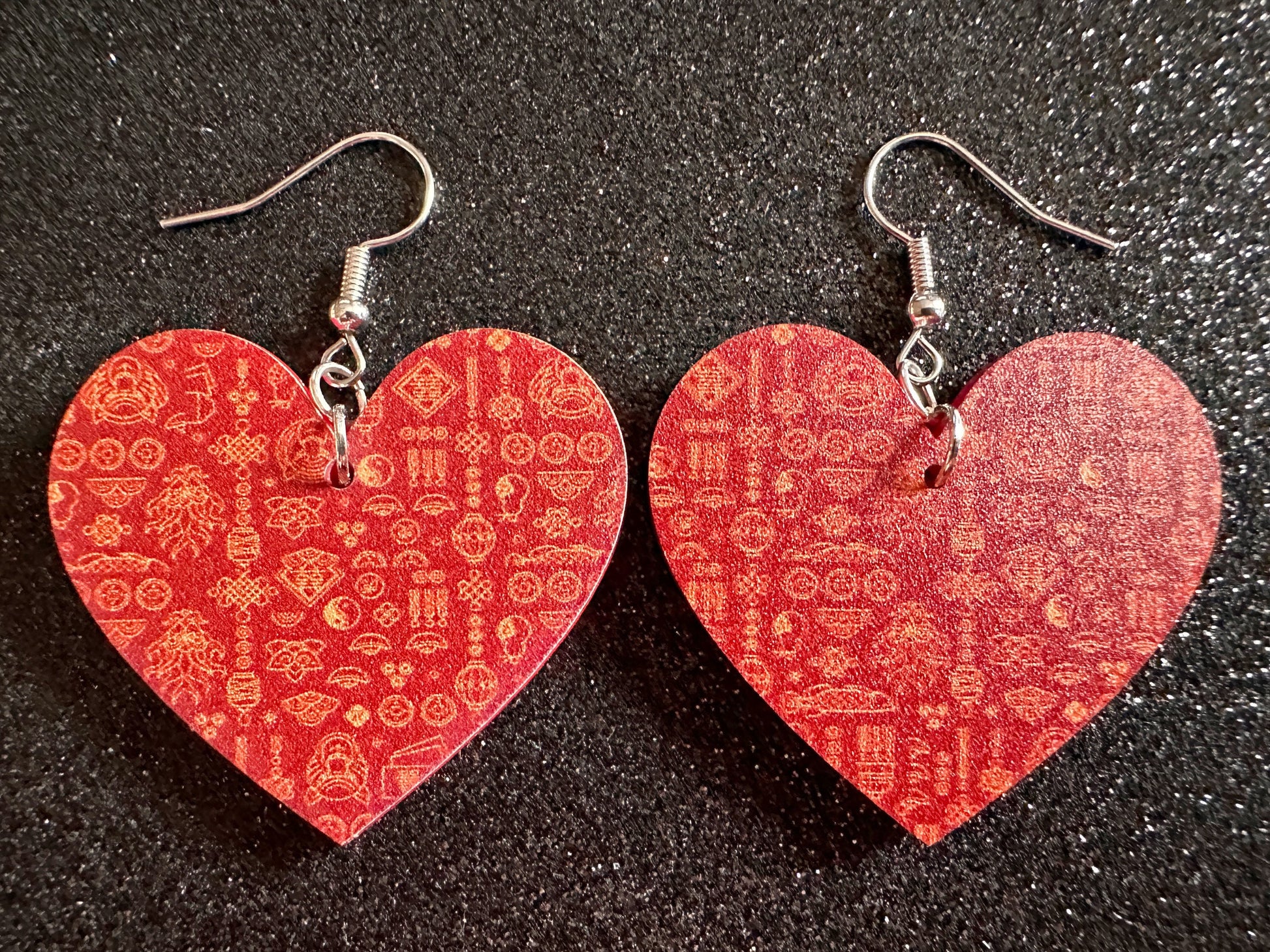Lunar New Year Earrings: Laser Cut Acrylic Hearts, Asian Holiday, Eastern, Lanterns, Red Earrings, Chinese New Year, Gifts for Her/Him/Them