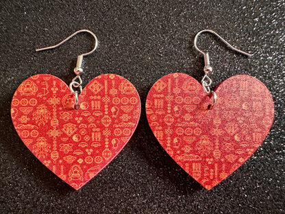 Lunar New Year Earrings: Laser Cut Acrylic Hearts, Asian Holiday, Eastern, Lanterns, Red Earrings, Chinese New Year, Gifts for Her/Him/Them
