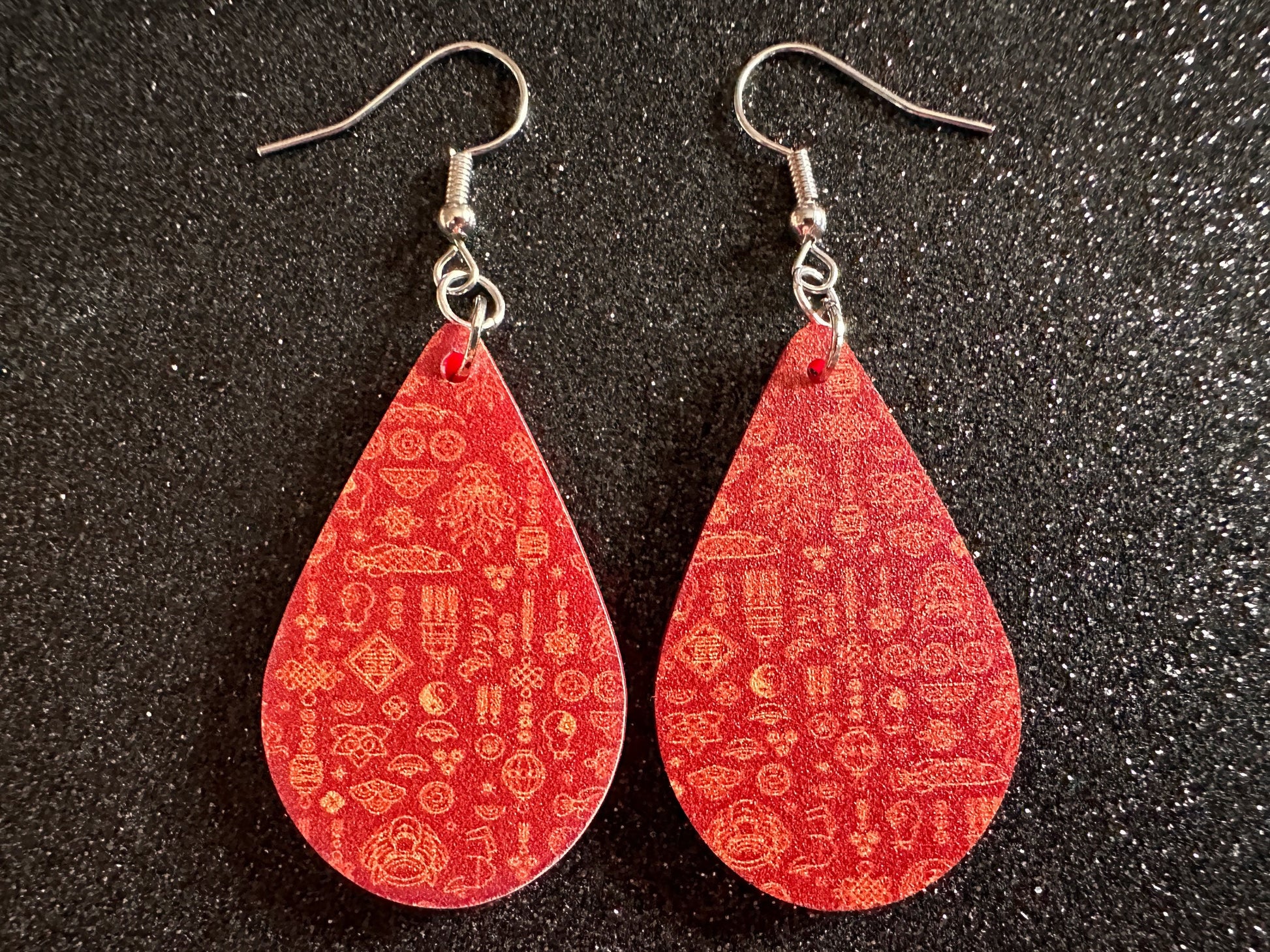 Lunar New Year Earrings: Laser Cut Acrylic Hearts, Asian Holiday, Eastern, Lanterns, Red Earrings, Chinese New Year, Gifts for Her/Him/Them