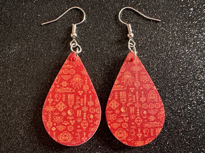 Lunar New Year Earrings: Laser Cut Acrylic Hearts, Asian Holiday, Eastern, Lanterns, Red Earrings, Chinese New Year, Gifts for Her/Him/Them