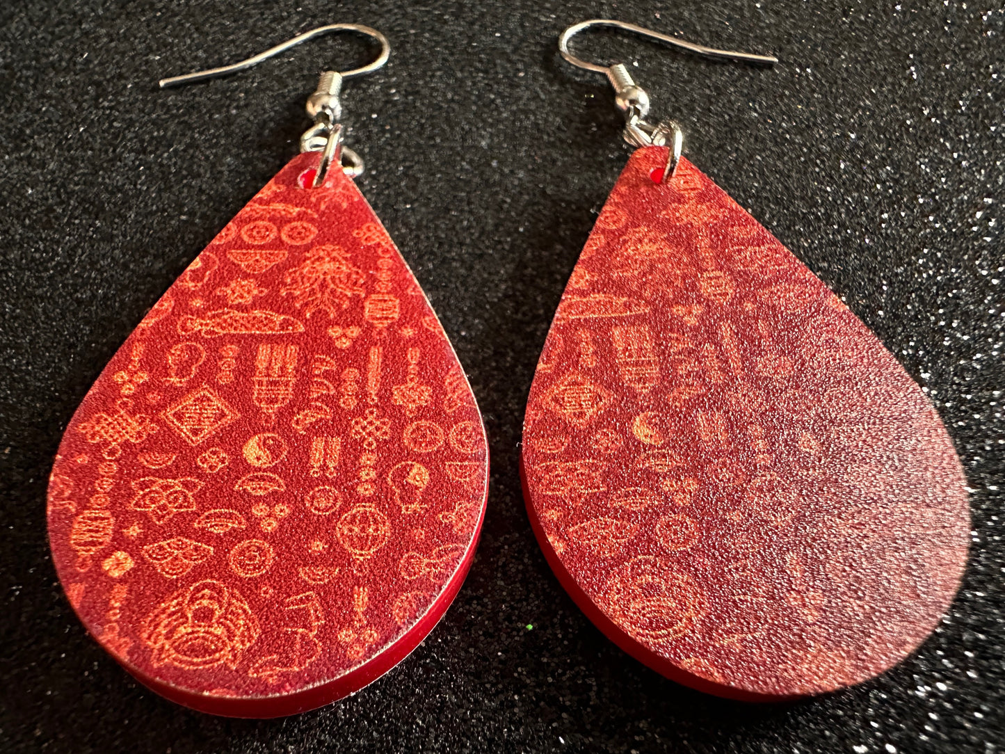 Lunar New Year Earrings: Laser Cut Acrylic Hearts, Asian Holiday, Eastern, Lanterns, Red Earrings, Chinese New Year, Gifts for Her/Him/Them