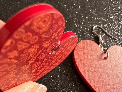Lunar New Year Earrings: Laser Cut Acrylic Hearts, Asian Holiday, Eastern, Lanterns, Red Earrings, Chinese New Year, Gifts for Her/Him/Them