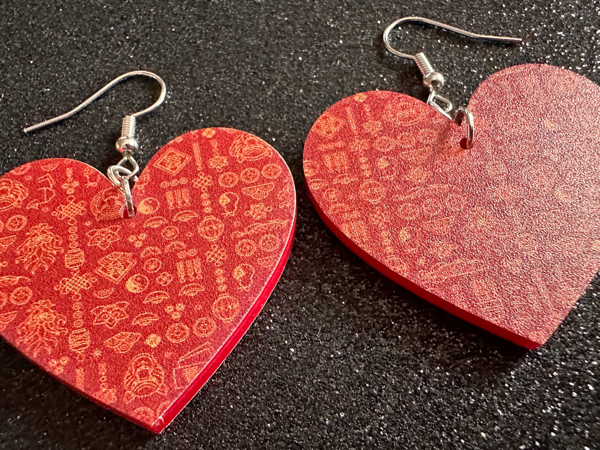 Lunar New Year Earrings: Laser Cut Acrylic Hearts, Asian Holiday, Eastern, Lanterns, Red Earrings, Chinese New Year, Gifts for Her/Him/Them