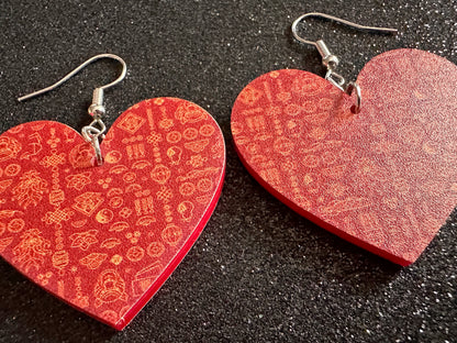 Lunar New Year Earrings: Laser Cut Acrylic Hearts, Asian Holiday, Eastern, Lanterns, Red Earrings, Chinese New Year, Gifts for Her/Him/Them