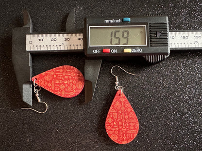 Lunar New Year Earrings: Laser Cut Acrylic Hearts, Asian Holiday, Eastern, Lanterns, Red Earrings, Chinese New Year, Gifts for Her/Him/Them