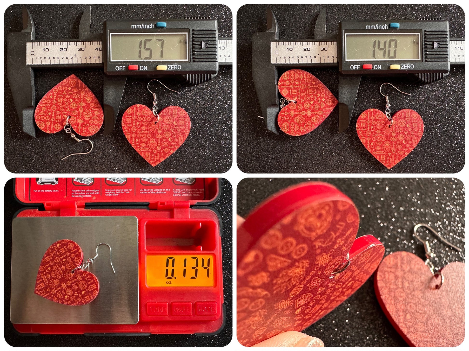 Lunar New Year Earrings: Laser Cut Acrylic Hearts, Asian Holiday, Eastern, Lanterns, Red Earrings, Chinese New Year, Gifts for Her/Him/Them