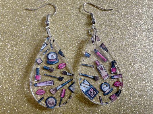 Makeup Earrings: Laser Cut Acrylic Makeup Collection, Mascara, Lipstick, Blush, Lashes, Beautician, Diva, Girl, Best Gifts for Her/Him/Them