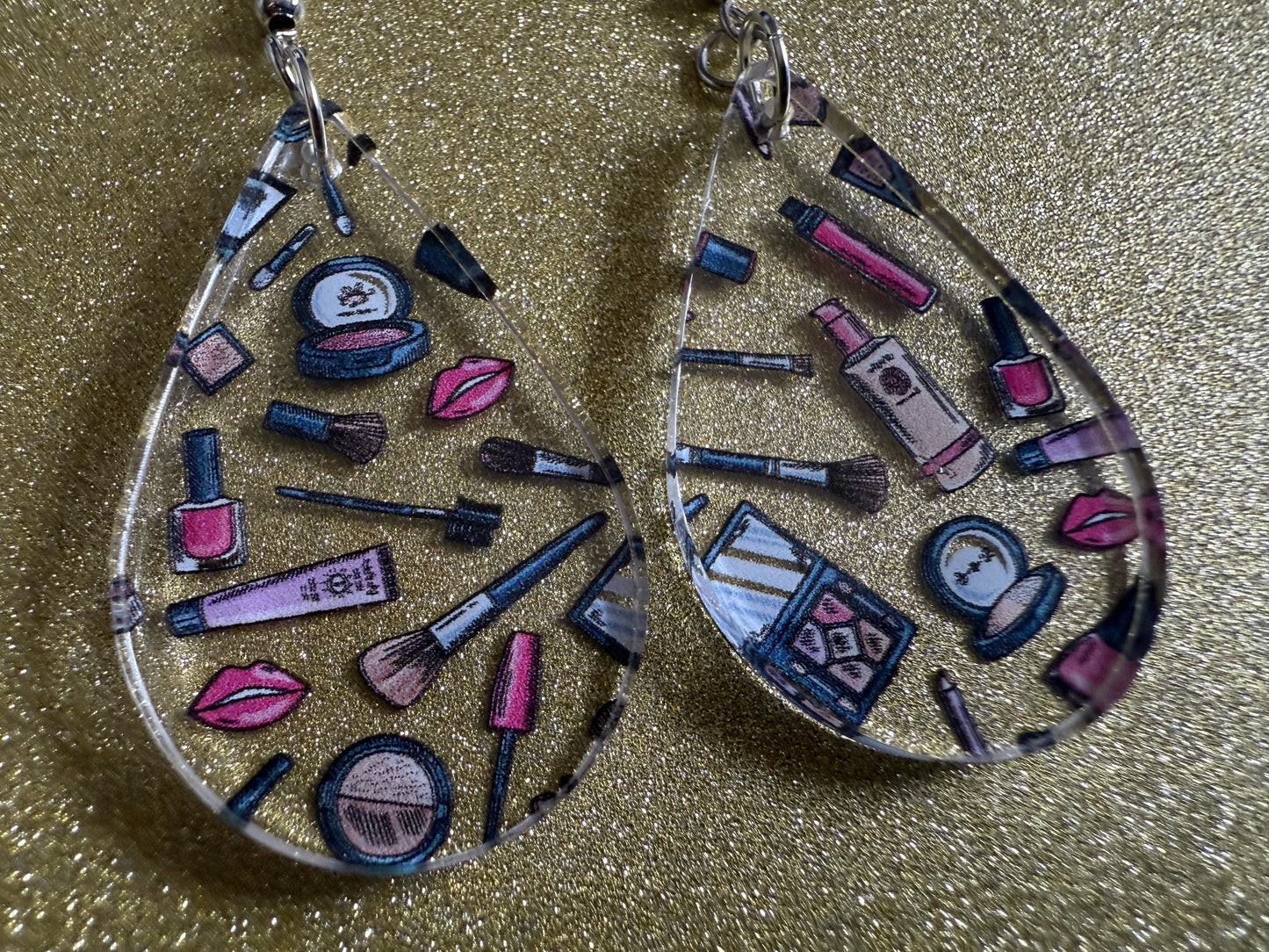 Makeup Earrings: Laser Cut Acrylic Makeup Collection, Mascara, Lipstick, Blush, Lashes, Beautician, Diva, Girl, Best Gifts for Her/Him/Them
