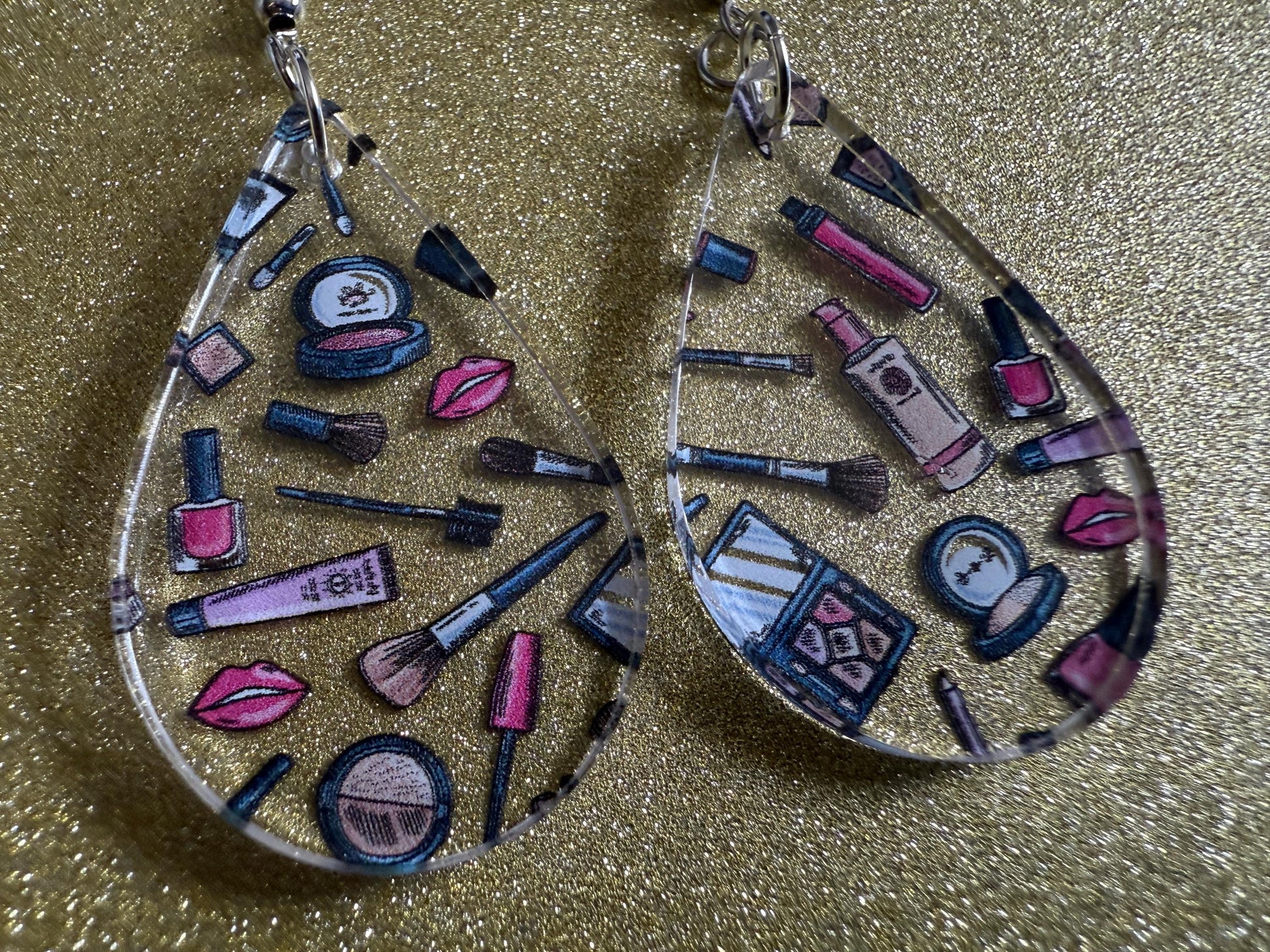 Makeup Earrings: Laser Cut Acrylic Makeup Collection, Mascara, Lipstick, Blush, Lashes, Beautician, Diva, Girl, Best Gifts for Her/Him/Them