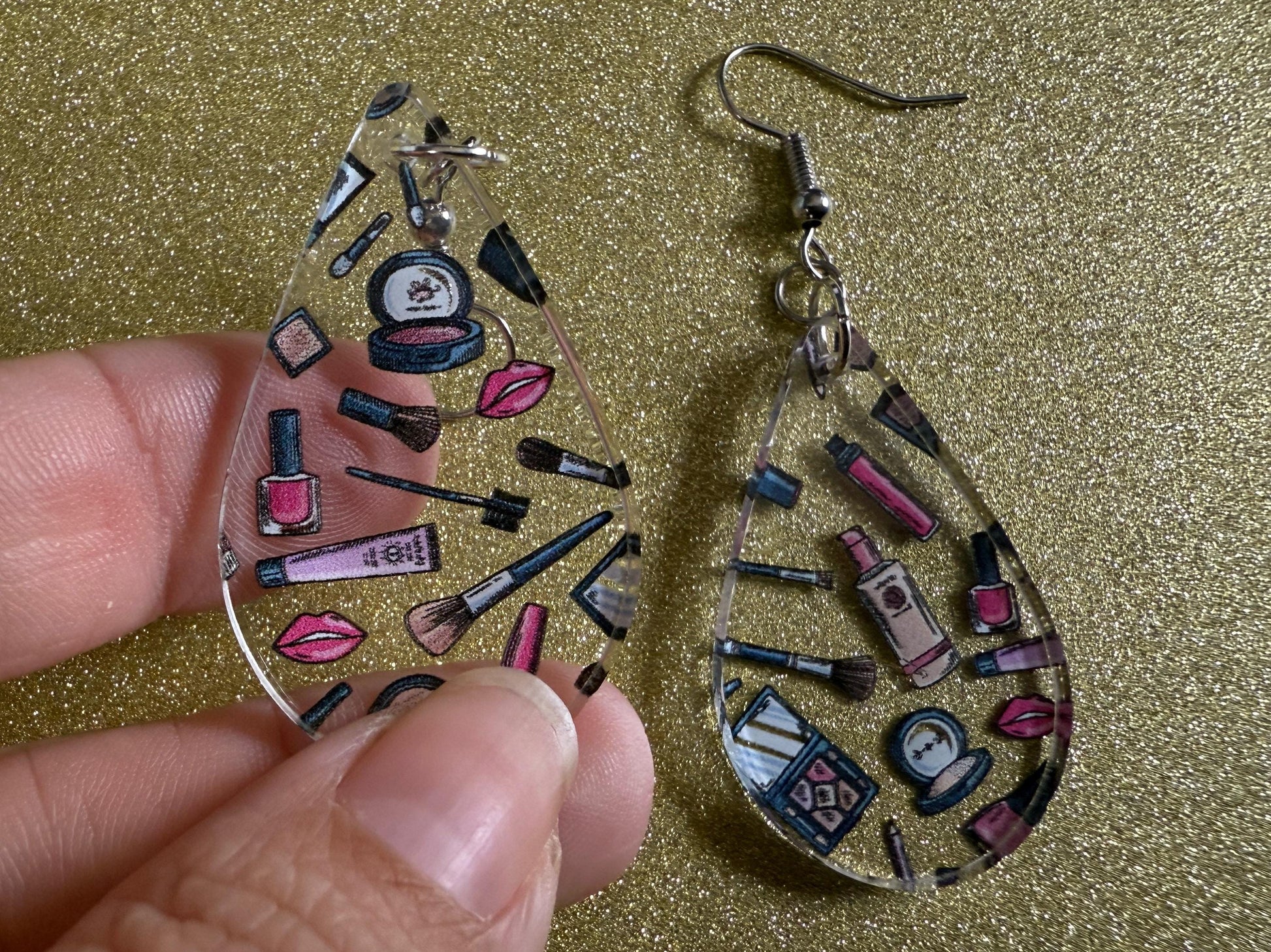 Makeup Earrings: Laser Cut Acrylic Makeup Collection, Mascara, Lipstick, Blush, Lashes, Beautician, Diva, Girl, Best Gifts for Her/Him/Them