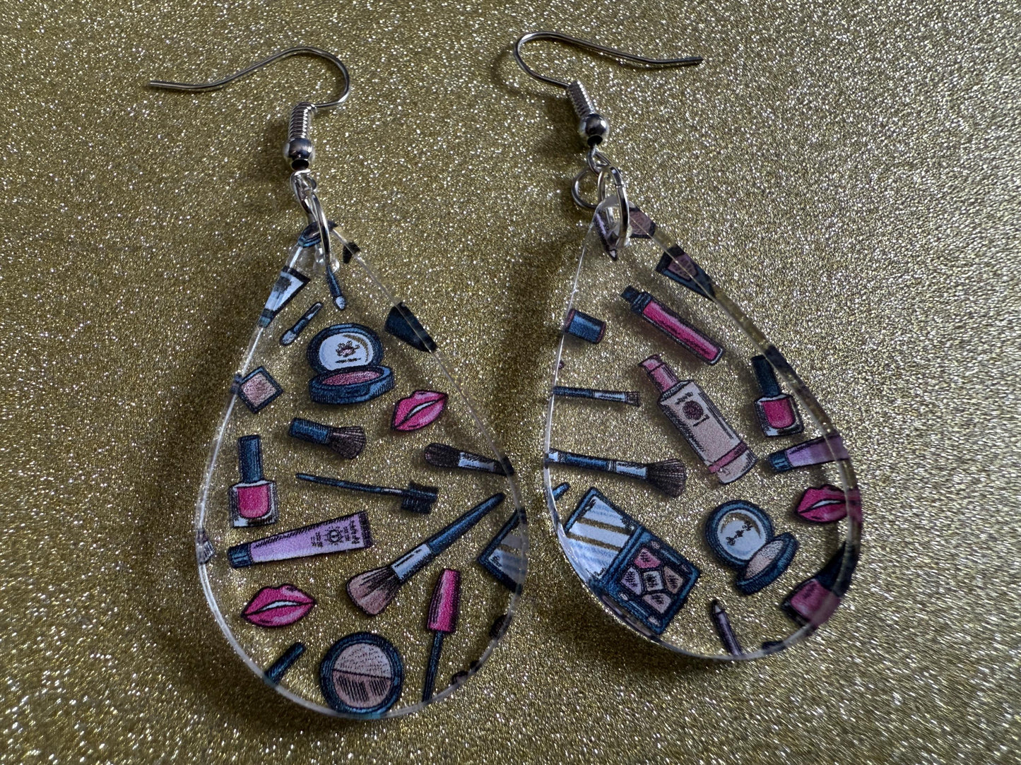 Makeup Earrings: Laser Cut Acrylic Makeup Collection, Mascara, Lipstick, Blush, Lashes, Beautician, Diva, Girl, Best Gifts for Her/Him/Them