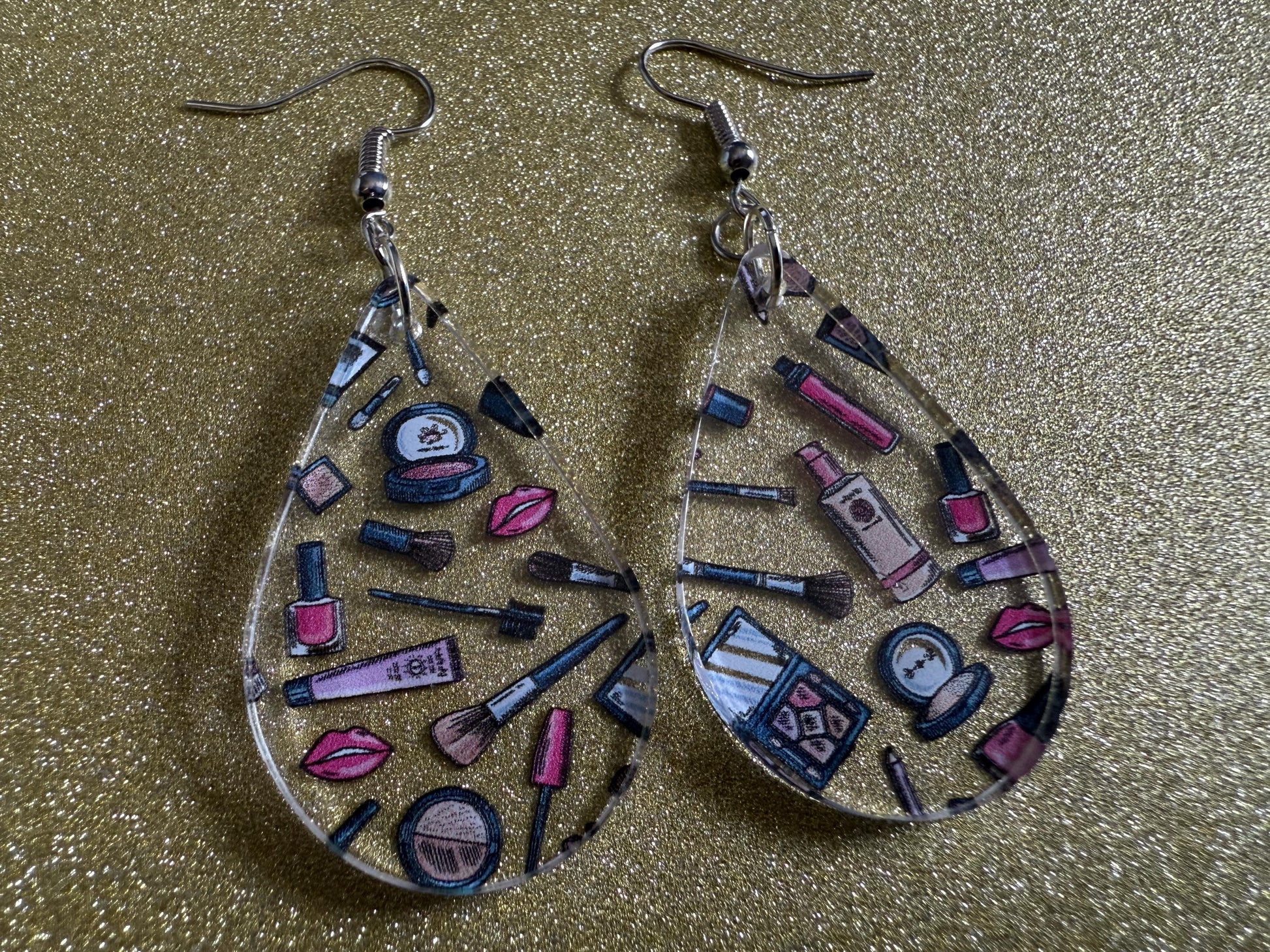 Makeup Earrings: Laser Cut Acrylic Makeup Collection, Mascara, Lipstick, Blush, Lashes, Beautician, Diva, Girl, Best Gifts for Her/Him/Them