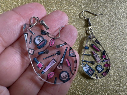 Makeup Earrings: Laser Cut Acrylic Makeup Collection, Mascara, Lipstick, Blush, Lashes, Beautician, Diva, Girl, Best Gifts for Her/Him/Them