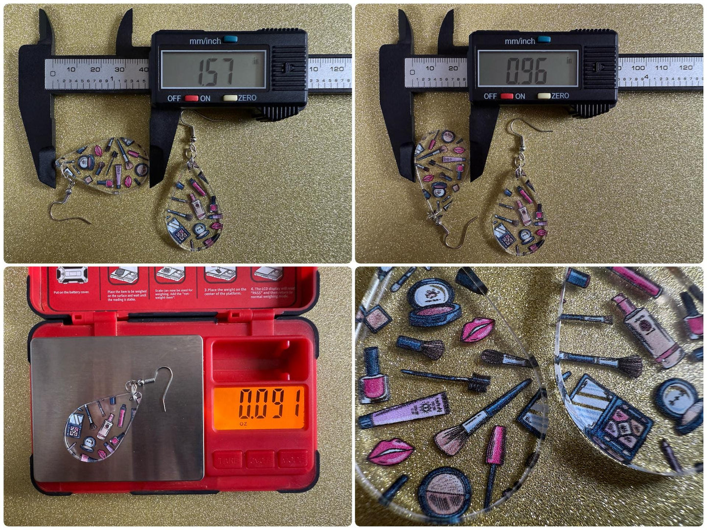 Makeup Earrings: Laser Cut Acrylic Makeup Collection, Mascara, Lipstick, Blush, Lashes, Beautician, Diva, Girl, Best Gifts for Her/Him/Them