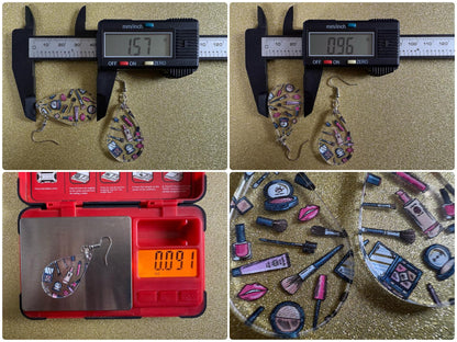 Makeup Earrings: Laser Cut Acrylic Makeup Collection, Mascara, Lipstick, Blush, Lashes, Beautician, Diva, Girl, Best Gifts for Her/Him/Them
