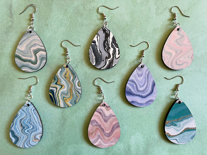 Marble Design Earrings: Acrylic Pour Earrings, Art, Natural Rocks, Geology, Sublimated, Best Gifts for Her/Him/Them