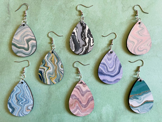 Marble Design Earrings: Acrylic Pour Earrings, Art, Natural Rocks, Geology, Sublimated, Best Gifts for Her/Him/Them