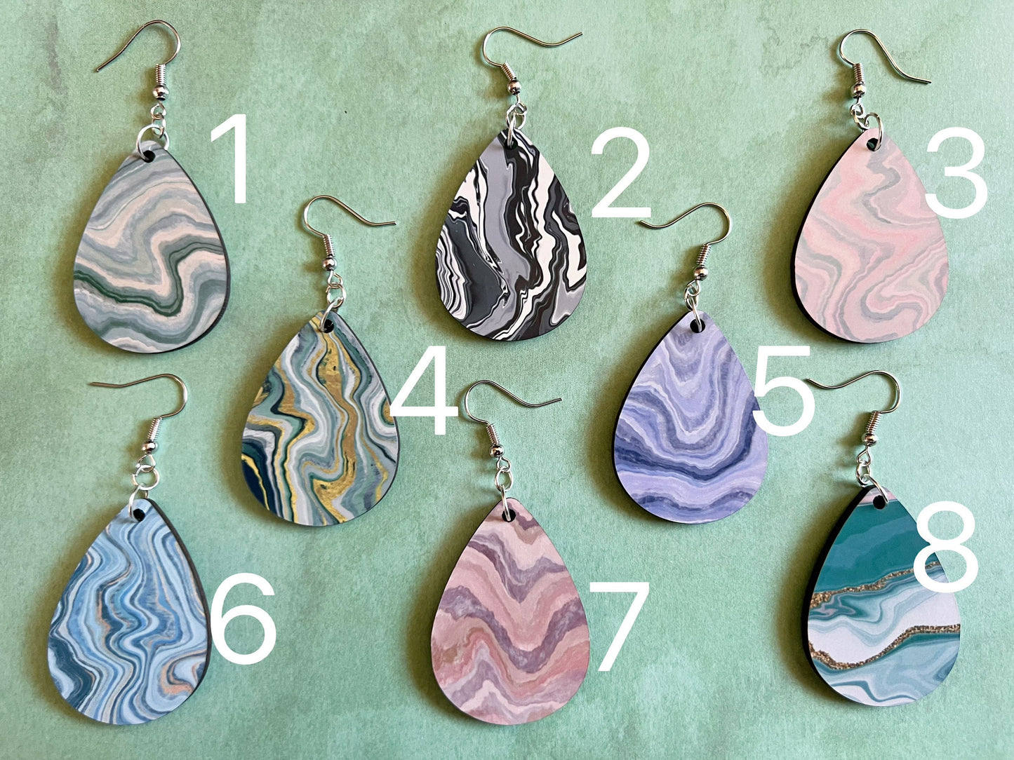 Marble Design Earrings: Acrylic Pour Earrings, Art, Natural Rocks, Geology, Sublimated, Best Gifts for Her/Him/Them