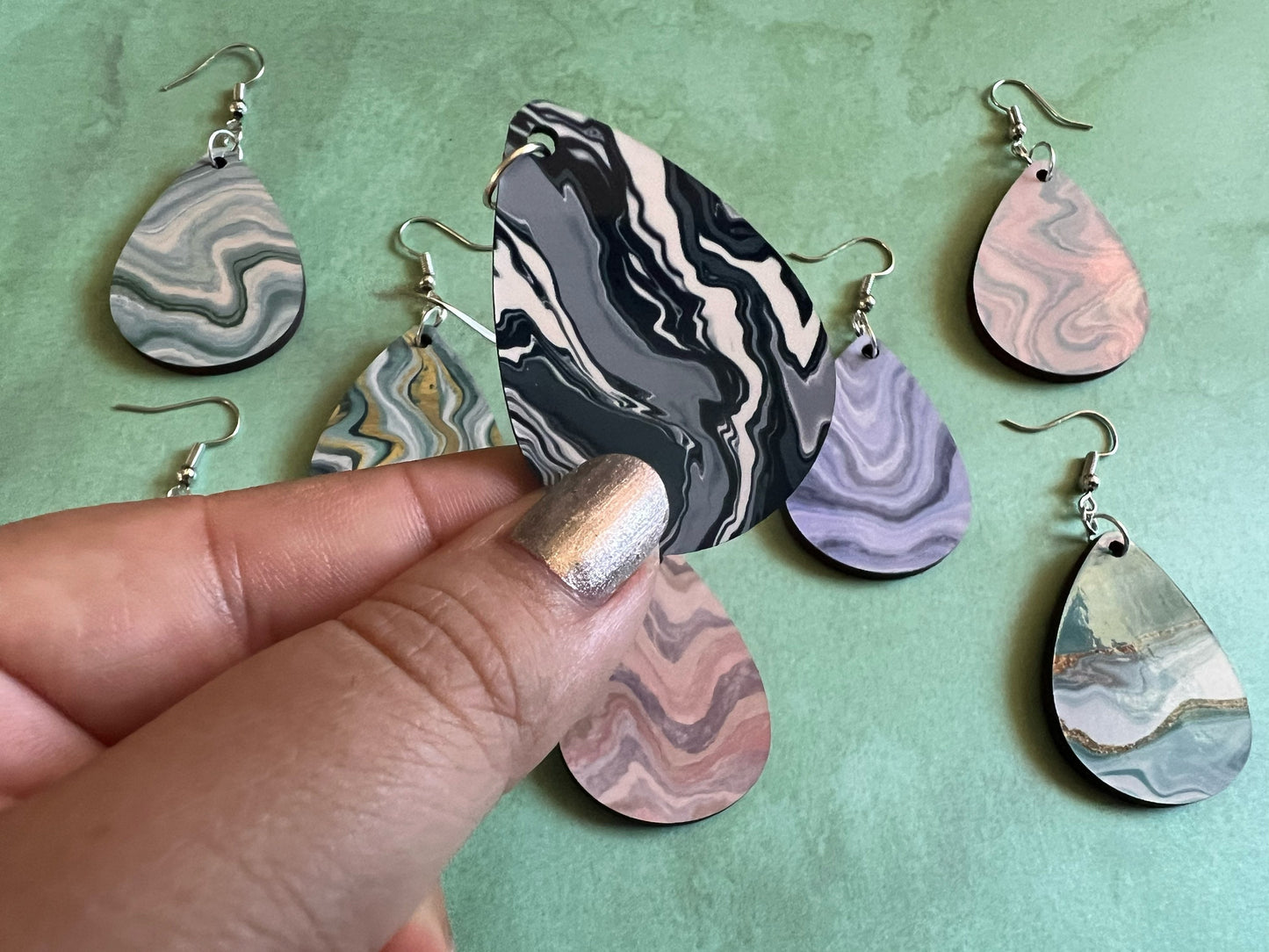 Marble Design Earrings: Acrylic Pour Earrings, Art, Natural Rocks, Geology, Sublimated, Best Gifts for Her/Him/Them
