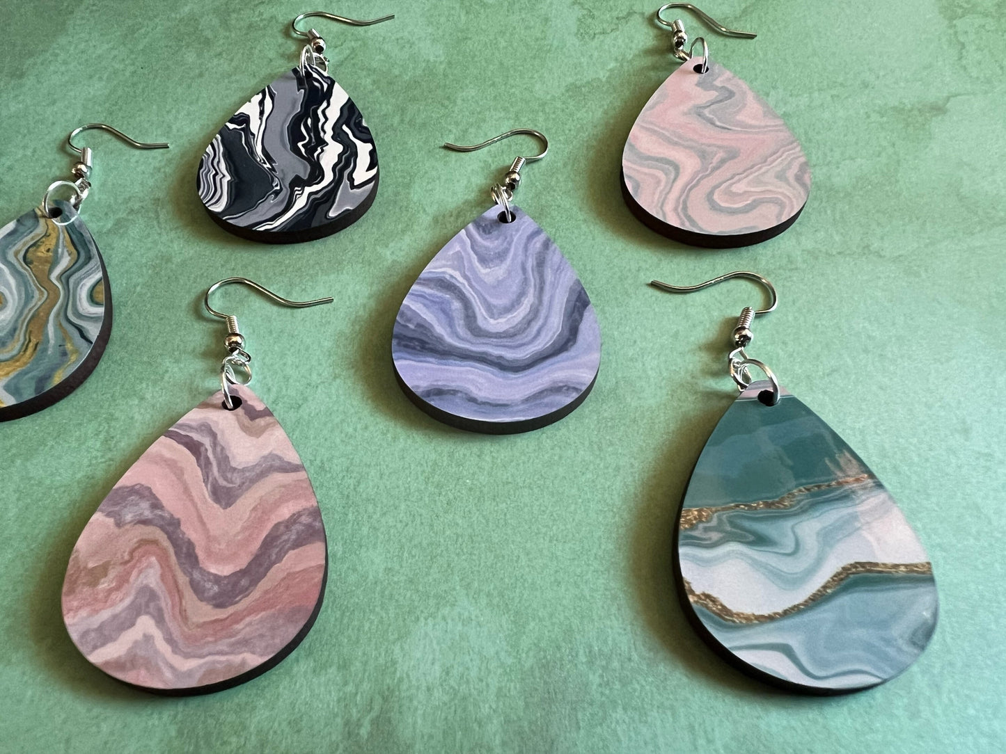Marble Design Earrings: Acrylic Pour Earrings, Art, Natural Rocks, Geology, Sublimated, Best Gifts for Her/Him/Them