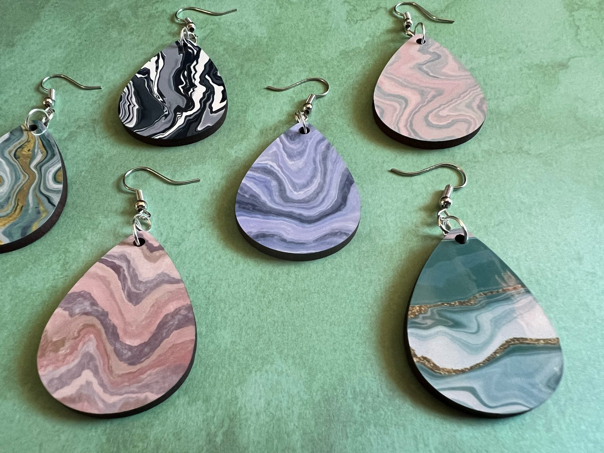 Marble Design Earrings: Acrylic Pour Earrings, Art, Natural Rocks, Geology, Sublimated, Best Gifts for Her/Him/Them
