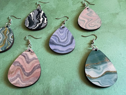 Marble Design Earrings: Acrylic Pour Earrings, Art, Natural Rocks, Geology, Sublimated, Best Gifts for Her/Him/Them