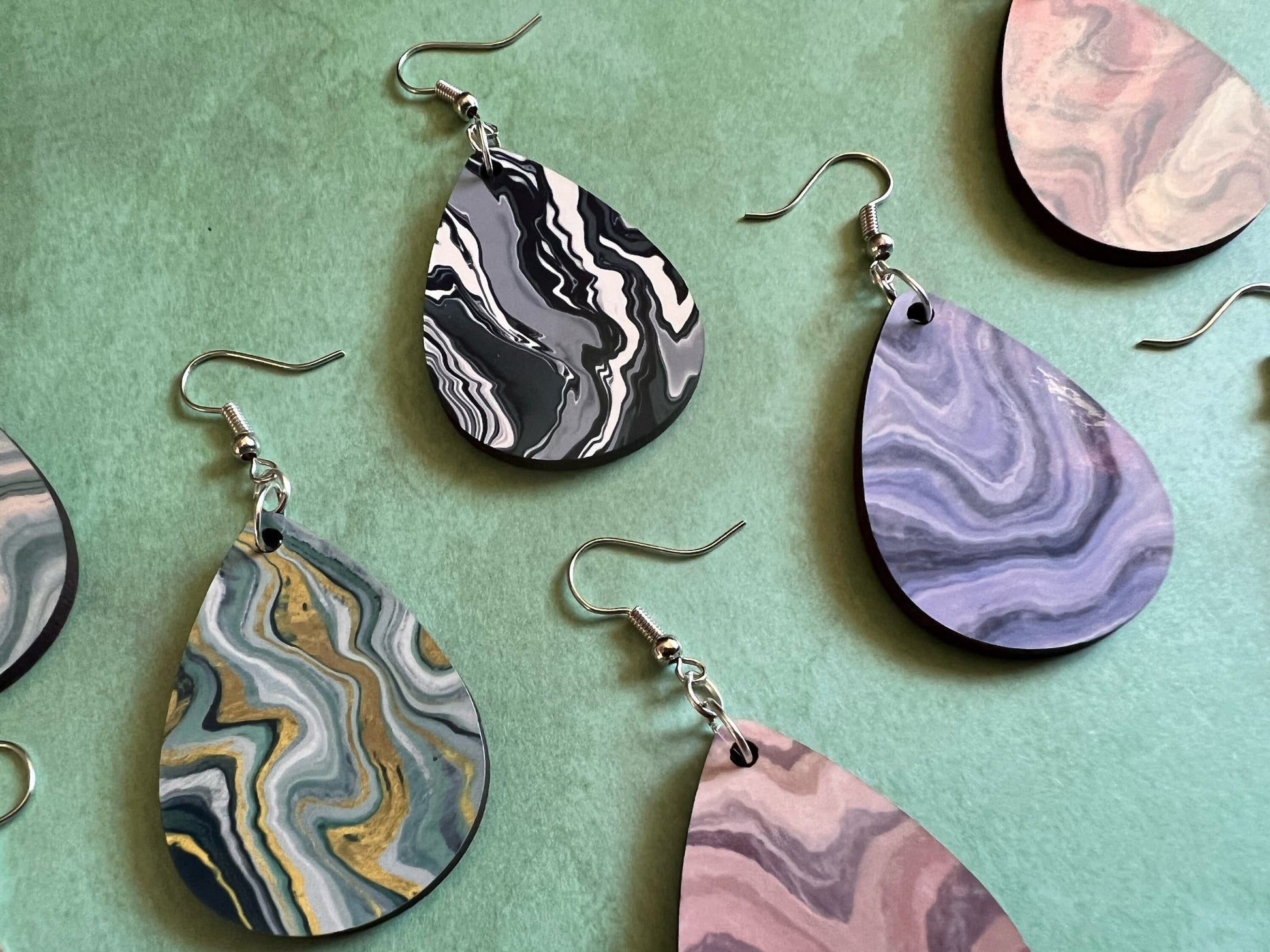 Marble Design Earrings: Acrylic Pour Earrings, Art, Natural Rocks, Geology, Sublimated, Best Gifts for Her/Him/Them