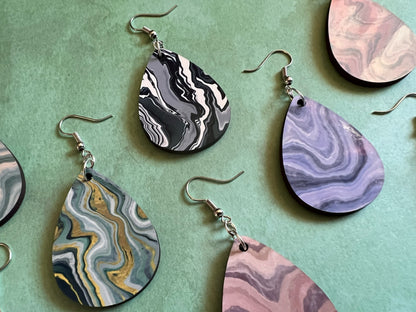 Marble Design Earrings: Acrylic Pour Earrings, Art, Natural Rocks, Geology, Sublimated, Best Gifts for Her/Him/Them
