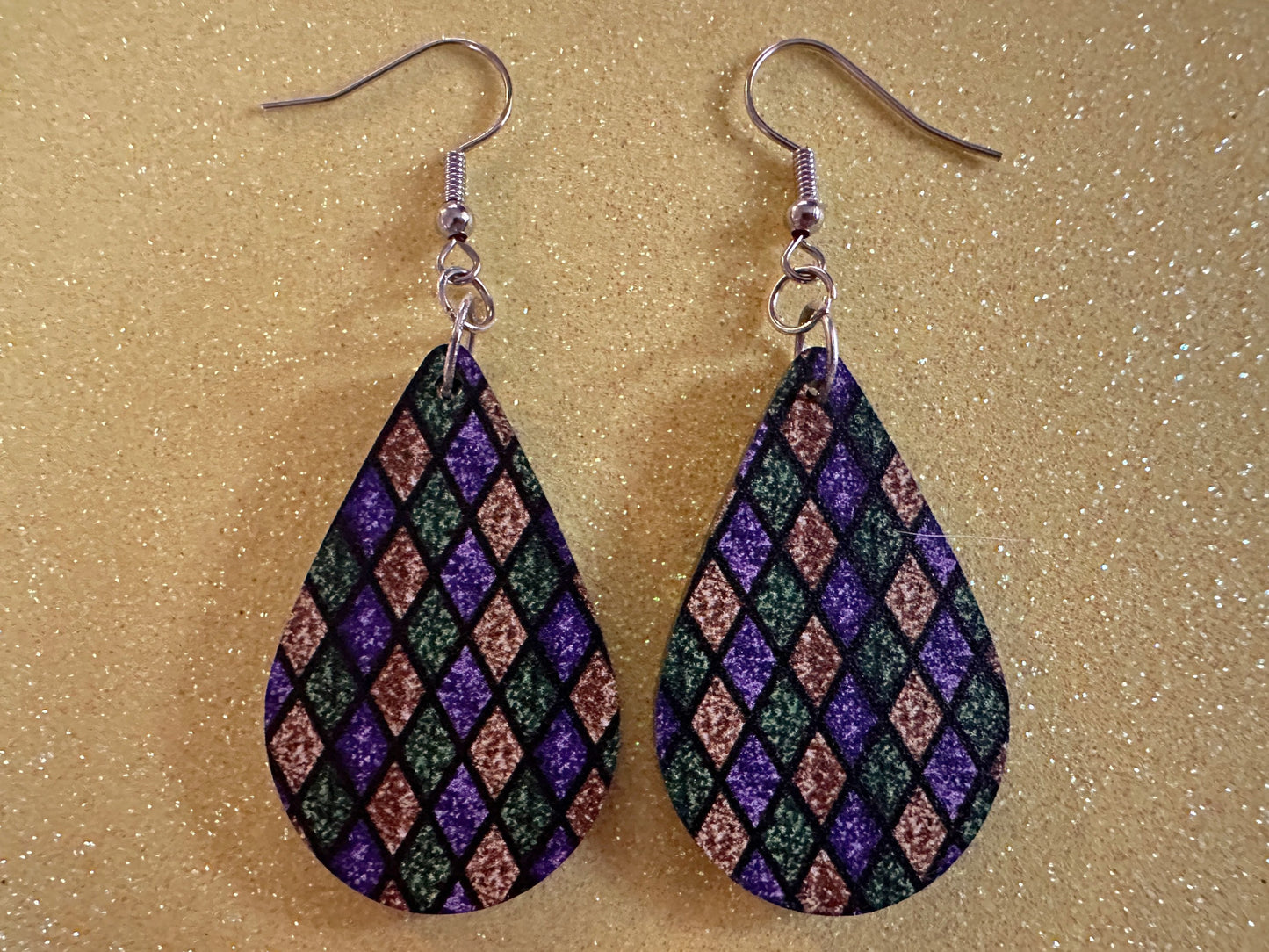 Mardi Gras Earrings: Laser Cut Acrylic Carnival Earrings, Purple, Gold, Green Earrings, New Orleans, Fleur-de-lis, Gifts for Her/Him/Them