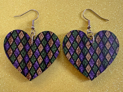 Mardi Gras Earrings: Laser Cut Acrylic Carnival Earrings, Purple, Gold, Green Earrings, New Orleans, Fleur-de-lis, Gifts for Her/Him/Them
