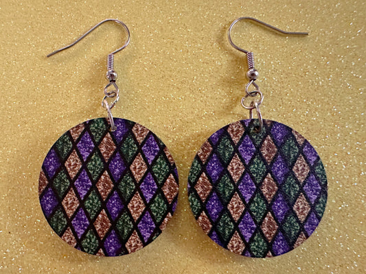 Mardi Gras Earrings: Laser Cut Acrylic Carnival Earrings, Purple, Gold, Green Earrings, New Orleans, Fleur-de-lis, Gifts for Her/Him/Them