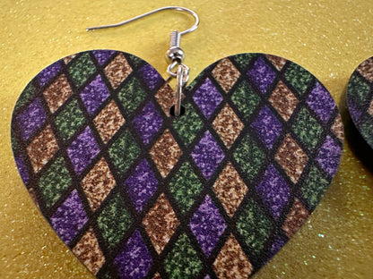 Mardi Gras Earrings: Laser Cut Acrylic Carnival Earrings, Purple, Gold, Green Earrings, New Orleans, Fleur-de-lis, Gifts for Her/Him/Them