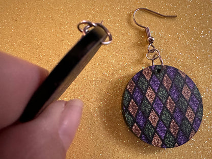 Mardi Gras Earrings: Laser Cut Acrylic Carnival Earrings, Purple, Gold, Green Earrings, New Orleans, Fleur-de-lis, Gifts for Her/Him/Them
