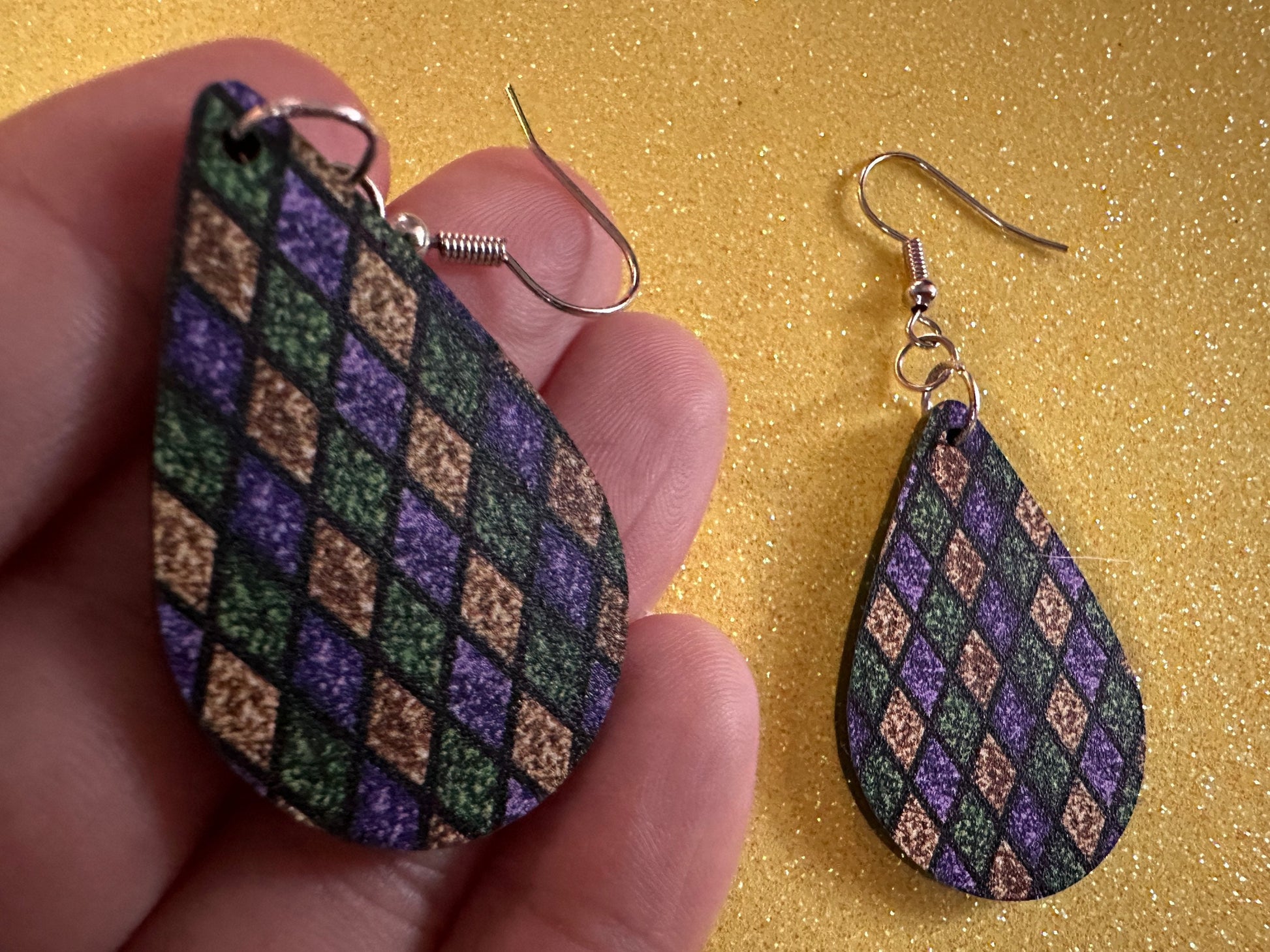 Mardi Gras Earrings: Laser Cut Acrylic Carnival Earrings, Purple, Gold, Green Earrings, New Orleans, Fleur-de-lis, Gifts for Her/Him/Them