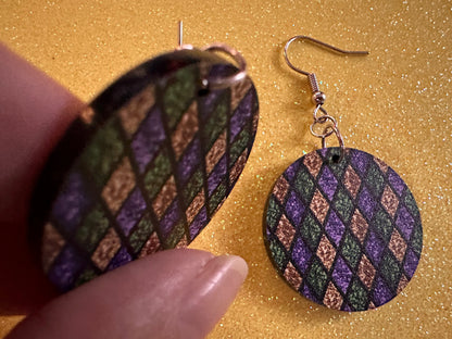 Mardi Gras Earrings: Laser Cut Acrylic Carnival Earrings, Purple, Gold, Green Earrings, New Orleans, Fleur-de-lis, Gifts for Her/Him/Them