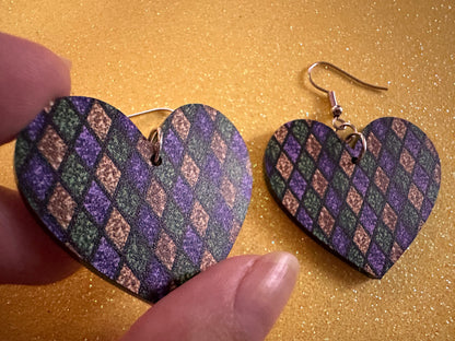 Mardi Gras Earrings: Laser Cut Acrylic Carnival Earrings, Purple, Gold, Green Earrings, New Orleans, Fleur-de-lis, Gifts for Her/Him/Them